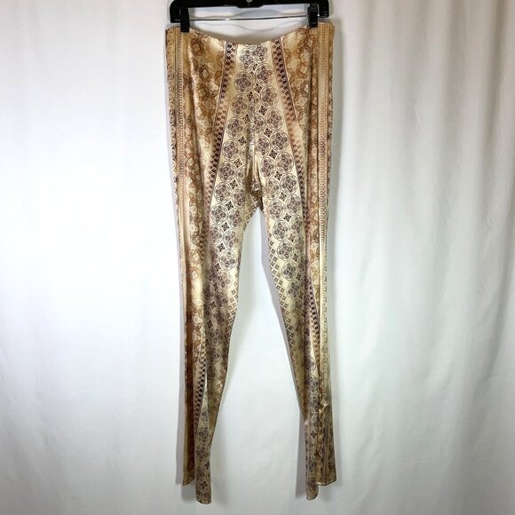 Vintage Y2k 100% Silk Stretch Pants Size 12 Boho Tie Front Straight Leg - Picture 5 of 13